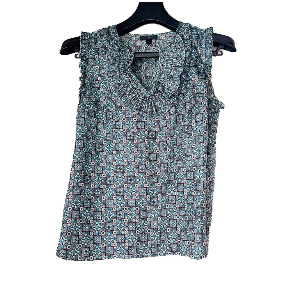 J Crew 100% Silk Satin Sleeveless Ruffle Blouse Top Shirt Sz 6 Officecore Boho